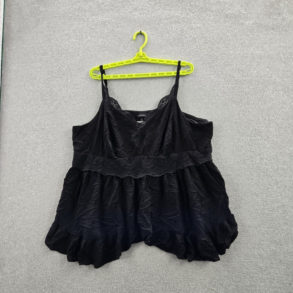 Torrid Women Blouse 3 Black Floral Babydoll Peplum Lace Embroidered V-Neck
